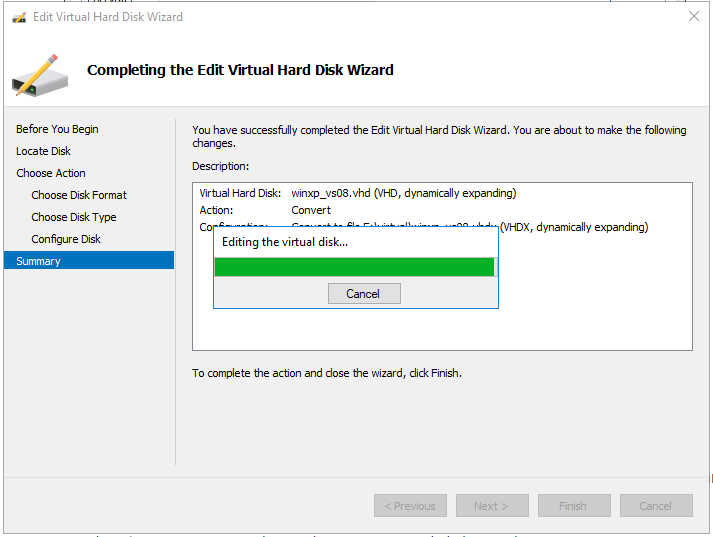 alt=‘Hyper-V VHDX conversion progress’