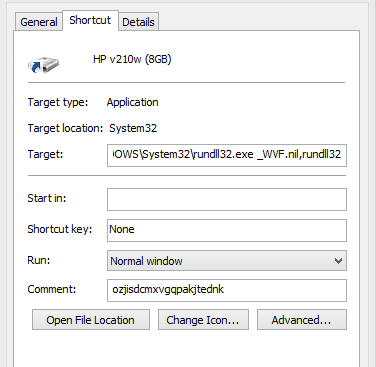 Alt “Infected usb drive shortcut properties”