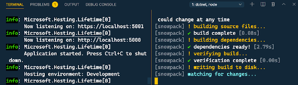 alt=“dot net and snowpack watch split screen”